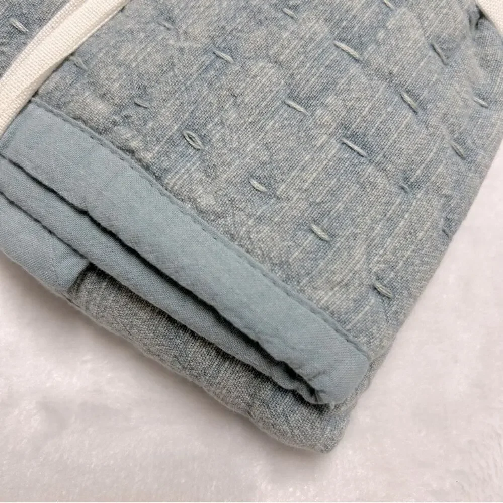 Pottery Barn Pillow Sham Cover Standard Stonewashed Pickstitch Light Blue NWT